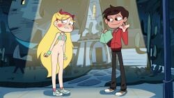 1boy 1girl athletic athletic_female background bottomless bottomless_female commission dare deadinside97 disney_channel disney_xd embarrassed embarrassed_nude_female enf exposed_pussy female marco_diaz night panties public_exposure public_humiliation smile sneakers sneaky socks sports_bra sports_shorts star_butterfly star_vs_the_forces_of_evil truth_or_dare vagina