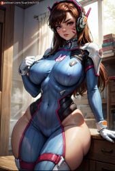 1girls ai_generated big_breasts blue_eyes breasts brown_hair curvaceous curvy curvy_body curvy_female curvy_figure d.va female female_only fit_female large_breasts long_hair looking_at_viewer nipple_bulge nipples_visible_through_clothing overwatch overwatch_2 seductive seductive_look sexy skindentation small_waist supr3metr thick_thighs thighs voluptuous voluptuous_female wide_hips