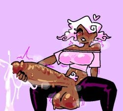 biting_lip black_body breasts cum cum_drip cumming cumshot dark-skinned_female dark-skinned_futanari dickgirl futa_only futanari hair_over_one_eye homestuck huge_cock large_penis leggings lipstick masturbation ms_paint_adventures musk musk_clouds orgasm pubes roxy_lalonde sweat thevelvetpuppet veiny_penis white_hair