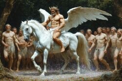 ai_generated beard forest male_only muscles not_porn sfw stallion wings