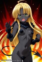 ahoge ai_generated angry angry_face asia_argento black_fur blonde_hair female fur green_eyes hell-pantsu high_school_dxd long_hair small_breasts solo