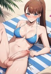 1futa ai_generated beach bikini blue_bikini blue_eyes breasts brown_hair cock colored dick futa_only futanari futanari futanari/female lee_joo_hee light_skin light_skinned_futanari nickythecreator penis sexy sexy_body sexy_pose solo_leveling testicles veiny_penis