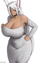 1girls animal_ears bunny_ears cleavage dress female female_only hourglass_figure huge_breasts kemonomimi miruko my_hero_academia solo solo_female voluptuous wide_hips zedxbr