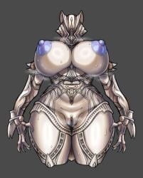 1girls areola areolae big_breasts blue_areola blue_nipples breasts eyeless female galatic_art grey_background huge_breasts kamen_rider monster monster_girl nipples pussy simple_background sweat