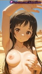 1girls 2025 ai_assisted ai_generated anime anime_style arm_up armpits asian bangs beach black_hair blue_sky blush breast_lift breasts breasts_apart brown_eyes brown_hair bust busty closed_mouth collarbone completely_nude day deep_skin desert female_focus female_only grabbing_own_breast gun_gale_online hi_res high_quality high_resolution highres kirigaya_kazuto kirito kirito_(sao-ggo) large_breasts long_hair looking_at_viewer medium_breasts natsuyoru nipples nipples_outside nude nude_female ocean outdoors patreon sand sky smile solo solo_female stable_diffusion sword_art_online unaligned_breasts uncensored_nipples upper_body voluptuous voluptuous_female