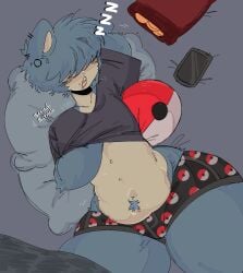 belly blinding_bangs chonk chubby chubby_femboy chubby_male ear_piercing eepy femboy hair_over_eyes huge_thighs piercing pokemon pudgy_belly sleeping snorlax thick_thighs tummy v4mp1333