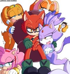 amy_rose blaze_the_cat blush breasts cream_the_rabbit cum cum_in_mouth cum_inside custom_character_(sonic_forces) echidna eyewear feline female gadget_the_wolf glasses harem hedgehog honey_the_cat lagomorph male mammal monotreme penis pussy senshion sonic_(series) sonic_forces sonic_the_hedgehog_(series) straight tikal_the_echidna