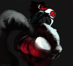 absurd_res anthro ass big_butt digital_media_(artwork) fur hair hi_res huge_butt looking_at_viewer looking_back machine male male_focus male_only nude protogen rear_view simple_background solo tail thick_thighs wide_hips yo_zee