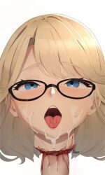 1girls ahe_gao blonde_hair blood blue_eyes cum_on_face decapitation glasses gore guro masochism oral original original_character penis phantom501 real_person short_hair throat_fuck