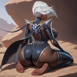 ai_generated alternate_version_at_source blue_eyes dark-skinned_female desert feet feet_focus female female foot_fetish hypet marvel marvel_rivals medium_breasts sitting storm_(marvel_rivals) storm_(x-men) suit thick thick_thighs thigh_highs thighs tight_clothing video_game_character white_hair