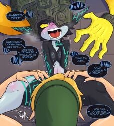 alternate_hair_color blonde_hair blonde_hair_male cobatsart cunnilingus devouring_pussy eating_pussy imp_midna link link_(twilight_princess) midna oral oral_sex shortstack small_breasts the_legend_of_zelda thick_thighs twilight_princess