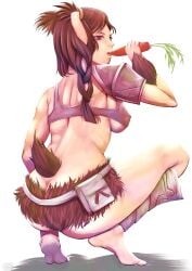 ass blank_background butt_crack carrot covered_nipples fire_emblem fire_emblem_awakening fur harihisa panne_(fire_emblem) rabbit rabbit_ears rabbit_girl squatting taguel