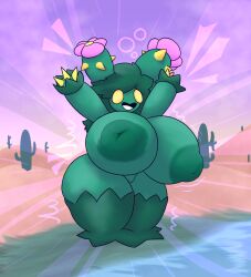 2024 areola barely_visible_genitalia barely_visible_vulva big_breasts big_nipples breast_expansion breasts cactus desert digital_drawing_(artwork) digital_media_(artwork) elemental_creature emanata expansion female flora_fauna flower front_view generation_5_pokemon genitals green_body green_hair hair hi_res hornyicakes huge_breasts huge_hips huge_nipples huge_thighs humanoid maractus monotone_body nintendo nipple_dip nipples not_furry nude nude_female outside plant pokemon pokemon_(species) pussy solo standing thick_thighs thorns vulva water wide_hips yellow_eyes