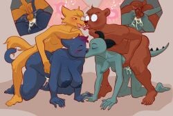 2boys 2girls all_fours angus_delaney anthro anthro_only anthro_penetrating areola ass balls bea_santello bear biped bisexual_female bisexual_male blue_body blue_fur blue_tail bodily_fluids breasts brown_body brown_fur canid canine closed_eyes crocodile crocodilian cum cum_in_pussy cum_inside double_impregnation erection eyewear felid feline female female/female fertilization fox french_kissing fur gay_to_straight genital_fluids genitals glasses green_body green_tail gregg_lee group group_sex hi_res impregnation kaboozey kissing mae_borowski male male/female male/male mammal multiple_boys multiple_girls multiple_impregnation night_in_the_woods nipples nude orange_body orange_fur orange_tail parallel_sex penetration penile penile_penetration penis pussy reptile scalie sex sweat tail tongue tongue_out vaginal_penetration