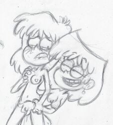 2025 2girls bedroom_eyes breasts female female_only half-closed_eyes homosexual human loan_loud lori_loud mammal narrowed_eyes navel nickelodeon nickelodeon_animation_studio nude nude_female oc original_character sketch smile takeshi1000 the_loud_house tongue yuri