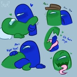 among_us among_us_(series) blowjob blue_(among_us) clip_studio_paint_(medium) cum cum_on_face dick green_(among_us) imposter kiss long_tongue n3k0v4l penetration pussy
