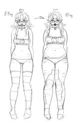 belly chubby_female cuts cuts_on_thighs elf elf_female gag glasses nipples stockings thighs weight_gain