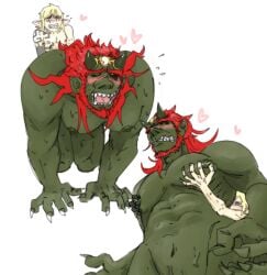 anal anal_sex bara beard blush facial_hair flanfairy ganondorf gay gerudo horns link looking_pleasured male male_only muscles muscular nintendo nipple_play nude sex size_difference small_dom_big_sub sweat sweating the_legend_of_zelda