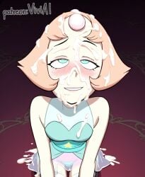 1female 1girls ai_generated blonde_hair blue_eyes blush blush cum cum_drip cum_on_body cum_on_breasts cum_on_face facial female kneeling looking_pleasured looking_up orgasm orgasm_face pale-skinned_female pale_skin pearl_(steven_universe) see-through see-through_clothing short_hair sitting smile smiley_face solo steven_universe tagme viviai