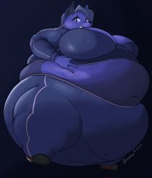 big_breasts blueberry_inflation breasts cleavage dreamiestdragon female fur_turning_blue furry hellhound helluva_boss huge_breasts loona_(helluva_boss) retaining_fluid tagme thick_thighs wide_hips