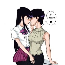 2girls age_difference blush color edit girl_on_girl incest kissing komi-san_wa_komyushou_desu komi_shouko komi_shuuko mother_and_daughter saliva_string yuri