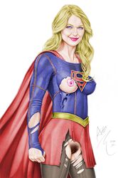 1girls actress armando_huerta arrowverse artist_name blonde blue_eyes breasts cape celebrity colored covered_breasts dc dc_comics erect_nipples erect_nipples_under_clothes eyelashes female female_only flarrow_universe hairy_pussy high_resolution justice_league kara_danvers kara_zor-el kryptonian large_breasts legs legwear lips long_hair looking_at_viewer melissa_benoist nipples pantyhose pubic_hair signature skirt smile solo supergirl supergirl_(cw) superheroine superman_(series) tagme thighs torn_clothes torn_pantyhose vagina