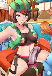 2girls ^_^ ^o^ beak beanie belly bird black_eyes black_hair breasts cephalopod closed_eyes covered_breasts cutout dildo feathered_wings female hat headwear heart_cutout helmet high_resolution hips human human_only jacket large_breasts legs long_hair mareanie midriff multiple_girls navel nintendo nipples open_mouth orange_hair owl pokemon pokemon_sm pussy pyukumuku revolverwingstudios rowlet sea_cucumber see-through selene_(pokemon) sex_toy spikes squid tentacle_hair tentacool thighs tongue tongue_out torn_clothes vagina wet wings yellow_sclera