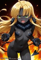 ahoge ai_generated angry angry_face asia_argento black_fur blonde_hair female fur green_eyes hell-pantsu high_school_dxd long_hair small_breasts solo