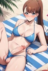 1futa ai_generated beach bikini blue_bikini blue_eyes breasts brown_hair cock colored dick futa_only futanari futanari futanari/female lee_joo_hee light_skin light_skinned_futanari nickythecreator penis sexy sexy_body sexy_pose solo_leveling testicles veiny_penis