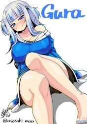 big_ass blue_eyes clothed gawr_gura hoodie huge_breasts thick_thighs vtuber white_hair