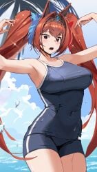 1girls absurd_res absurdres adult adult_female animal_ear_fluff animal_ears arm_above_head arm_up armpit armpit_crease armpit_focus armpit_peek armpits arms_above_head arms_up belly belly_button bikini blue_bikini blue_hair_ribbon blue_one-piece_swimsuit blue_ribbon blue_sky blue_swimsuit blue_swimwear blush blush_face blush_lines blushed_face blushing_at_viewer blushing_face blushing_female breasts brown_eyebrows brown_hair brown_hair_female busty busty_female busty_girl clouds collarbone curvy curvy_body curvy_female curvy_figure curvy_hips daiwa_scarlet_(umamusume) day daylight daytime dot_nose dripping_wet elbows eyebrows_visible_through_hair fair_skin female female_focus female_only fingers groin hair_between_eyes hair_ribbon hairless_armpits hand_above_head hand_up hands_above_head hands_up high_resolution highres horizon horse_girl hourglass_figure kawa683 large_breasts lean_body lean_figure legs legs_closed legs_together light-skined_female light-skinned light-skinned_female light_skin light_skin_female light_skinned light_skinned_female long_hair looking_at_viewer mature mature_female narrow_waist navel ocean one-piece_swimsuit open_mouth outdoor outdoors outside palm_tree palm_trees parted_lips red_eyes red_eyes_female ribbon sea seaside sexy_armpits shaved_armpits shoulders sideboob sky slender_body slender_waist slim_girl slim_waist smooth_armpits smooth_skin soaked solo standing swimsuit swimwear thick_thighs thighs thin_waist tiara tongue twintails twintails_(hairstyle) umamusume underboob upper_body v-line wet wet_belly wet_bikini wet_body wet_breasts wet_face wet_hair wet_legs wet_skin wet_thighs wide_hips