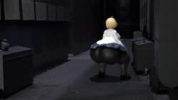 1girls 3d ahoge alleyway alternate_version_available arcueid_brunestud ass_bigger_than_head ass_bigger_than_torso ass_focus big_ass black_pantyhose blonde_hair boots brown_boots enormous_ass huge_ass large_ass melty_blood outdoors pantyhose short_hair sweater tsukihime turtleneck_sweater twerking twerking_position type-moon xiahouren