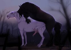 2017 anal anal_sex anatomically_correct anatomically_correct_penis animal_genitalia animal_penis ass black_fur black_hooves black_mane black_tail cum cum_in_ass cum_inside cum_on_ass dead_tree detailed_background draft_horse dripping drooling duo ears_back equine equine_penis erection feathering feral feral_on_feral friesian from_behind_position fur hooves horse horsecock male male_penetrating mammal mane mounting open_mouth outdoors penetration penis pink_penis precum quadruped saliva sex side_view signature sky snout t-tiffa teeth tree white_fur white_mane white_tail yaoi