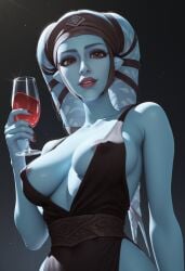 aayla_secura ai_generated areola areola_slip areolae areolae_slip bare_arms bare_legs bare_thighs belt black_background black_dress blue_body blue_skin cleavage cleavage_cutout clone_wars cocktail cocktail_dress collarbone cutout drunk duchess_eugene eye_contact eyebrows eyelashes headband headgear headwear lekku lekku_(anatomy) lipstick looking_at_viewer looking_down looking_pleasured low-angle_view nail_polish night_dress nip_slip nipple_slip nipples parted_lips partially_clothed simple_background stable_diffusion star_wars straps teeth teeth_showing twi'lek twi-lek wine wine_glass