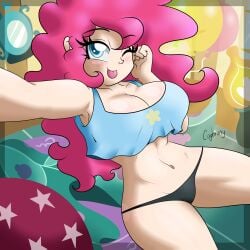 1girls 2d 2d_(artwork) 2d_artwork balloons blue_eyes cogbrony curvaceous curvy curvy_figure digital_drawing_(artwork) digital_media_(artwork) eyelashes hasbro hips human human_female large_breasts long_hair looking_at_viewer my_little_pony my_little_pony_equestria_girls navel panties pink_hair pinkie_pie_(eg) pinkie_pie_(mlp) selfie short_shirt smile smiling smiling_at_viewer tongue tongue_out wink winking winking_at_viewer