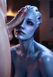 ai_generated alien asari blue_eyes blue_skin liara_t'soni mass_effect penis penis_on_face red_lipstick tagme