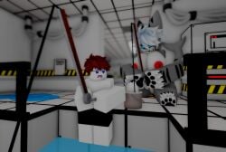 3d annoyed_expression anthro big_breasts big_female breasts changed_(video_game) colin_(changed) female fish fishing fishing_rod furry human male ravenuwu roblox robloxian self_upload shark size_difference small_male tagme tiger_shark tiger_shark_(changed)