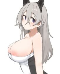 bear_ears big_breasts breasts cleavage daebom female inverted_nipples kv-2 kv2(daebom) nipples purple_eyes purple_eyes_female silver_hair silver_hair_female war_thunder white_hair