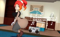 3d anaconda_(song) ass ass_clapping ass_focus ass_jiggling ass_showing ass_wobble bare_ass belle_fontiere big_ass big_butt black_shirt boombox bubble_butt kaibernation meta_runner mooning music pants_down shaking_ass sideass smg4 smile sweat_pants throwing_it_back twerking twerking_position twerking_to_music