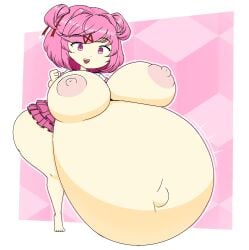 blush blushing_at_viewer blushing_female doki_doki_literature_club enjoying_pregnancy hyper_belly hyper_pregnancy naked naked_female natsuki_(doki_doki_literature_club) nude nude_female pink_hair pink_hair_female pregnant pregnant_belly pregnant_female