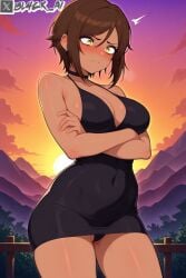 ai_generated arms_crossed bl4ck_ai blushed_face female g-string gstring limbus_company milf outis_(limbus_company) pussy pussy_peek shocked short_dress skimpy_dress