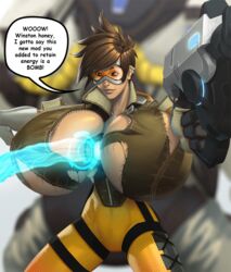 big_breasts breast_expansion breasts busty cleavage curvy gigantic_breasts huge_breasts hyper_breasts large_breasts mangrowing overwatch torn_clothes tracer voluptuous