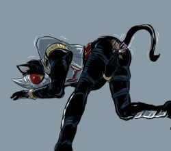 1boy all_fours anal anal_vibrator armor armored_male ass ass_focus black_cat_ears black_ears black_tail bodysuit cat_ears cat_tail exposed_skin head_down_ass_up helmet kamen_rider kamen_rider_blade kamen_rider_blade_(series) legs_apart legs_spread male_focus male_only masked masked_male masturbating masturbation masturbation_through_clothing neko_ears neko_tail on_ground on_hands_and_knees on_knees red_eyes ripped_bodysuit silver_armor simple_background solo torn_bodysuit tremble_spikes trembling vibrator vibrator_in_ass