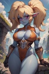 ai_generated blonde_hair blue_skin league_of_legends poppy twintails twintails yordle