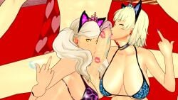 1boy 2girls 3d animal_print ann_takamaki bad_end big_breasts bikini blonde_hair cat_ears cognitive_ann collaborative_fellatio corruption curvaceous dark-skinned_female enemy_conversion fellatio gyaru joker_(persona) koikatsu large_ass large_breasts leopard_print lipstick_mark lipstick_on_penis lordem makoto_niijima multiple_girls netorare ntr persona persona_5 rainbow_party suguru_kamoshida tanned teamwork yellow_eyes