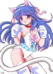 07th_expansion 2024 bangs blue_hair blush cat_ears cat_tail collar cute cute_face female female female_focus female_only flat_chest furude_rika gloves higurashi_no_naku_koro_ni petite purple_eyes sirase_souya tail white_background