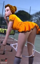 10:16 1girls 3d 4k ai_generated beauty_and_the_beast belle bending_forward brown_hair disney disney_princess female hand_on_mouth no_panties pussy roosterart solo solo_female sport tennis tennis_ball tennis_court tennis_outfit tennis_racket tennis_uniform