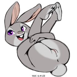 2016 anthro anus ass disney female fur furry furry_only judy_hopps lagomorph legs_up lying mammal naked nude pawtsun pussy rabbit solo tail xylas zootopia