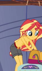 breasts casual_nudity equestria_girls hasbeen human my_little_pony shorts sunset_shimmer sunset_shimmer_(eg) topless topless_female