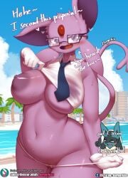 1boy 1girls anthro areola beach big_breasts breasts burgerkiss cleavage clothed clothing creatures_(company) eeveelution espeon female fur furry game_freak generation_2_pokemon generation_4_pokemon heart lucario male mammal nintendo nipples partially_clothed partially_nude pokemon pokemon_(species) pokemon_dppt pokemon_gsc pussy thong translucent translucent_clothing underwear